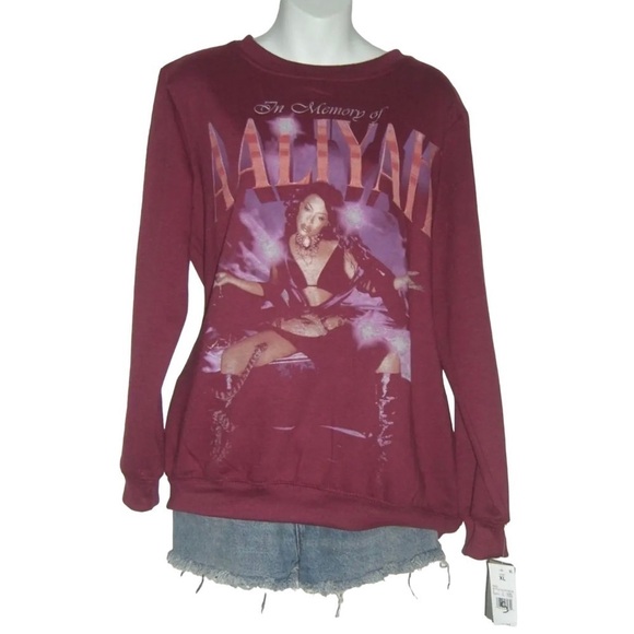 Aailyah Sweatshirt In Memory Of Burgundy Band Merch Music Festival Shirt NWT XL - Picture 1 of 10